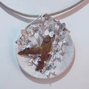 Bronze Hummingbird Sterling Silver Necklace Handmade OOAK by Beth Wicker